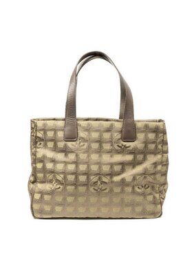 Chanel Travel Line Opening Tote Green Brown Nylon Canvas